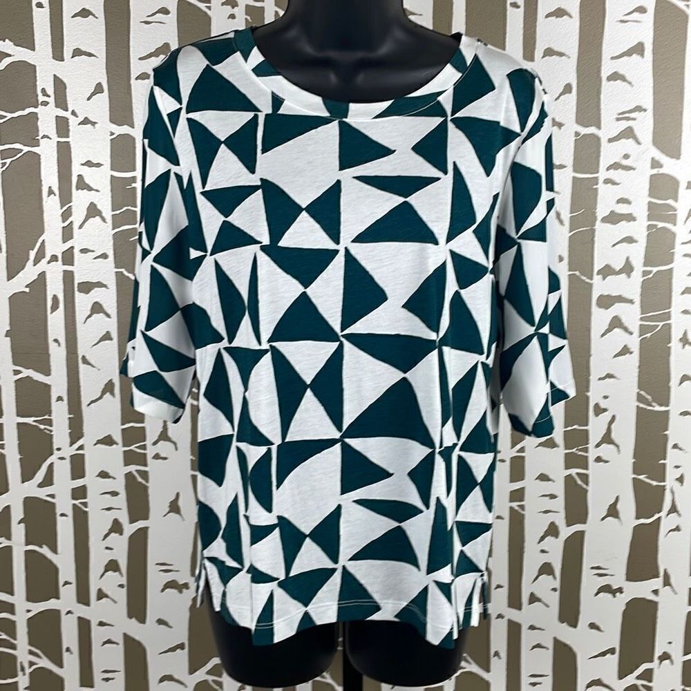 Ann Taylor LOFT Geometric Print Chiffon Sleeve T-Shirt M NEW